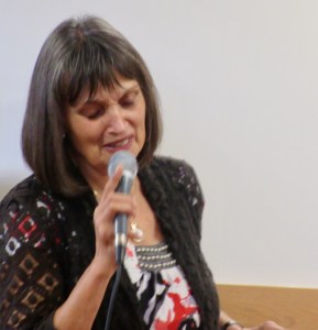 Student singing with microphone